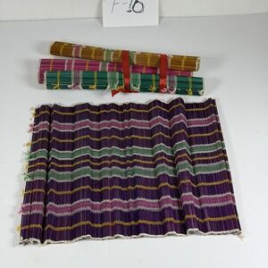 Set of 4 Bamboo Placemats Multi-Color Striped Rollable Dining Mats F-16
